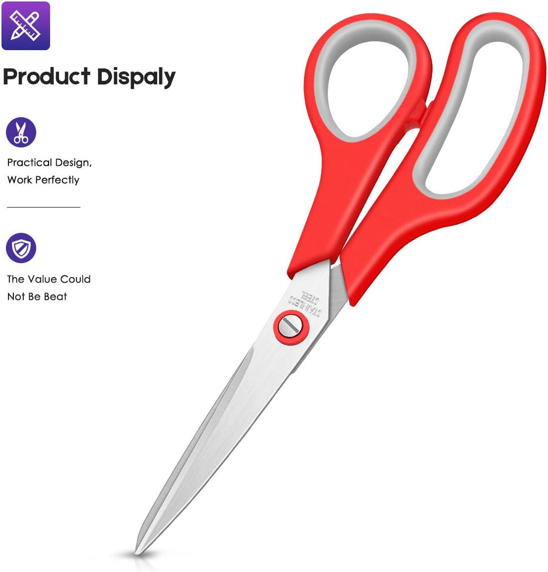 Taotree 8" All-Purpose Scissors - Soft Comfort-Grip Stainless Steel Shears for Home & Office | 20-Pack