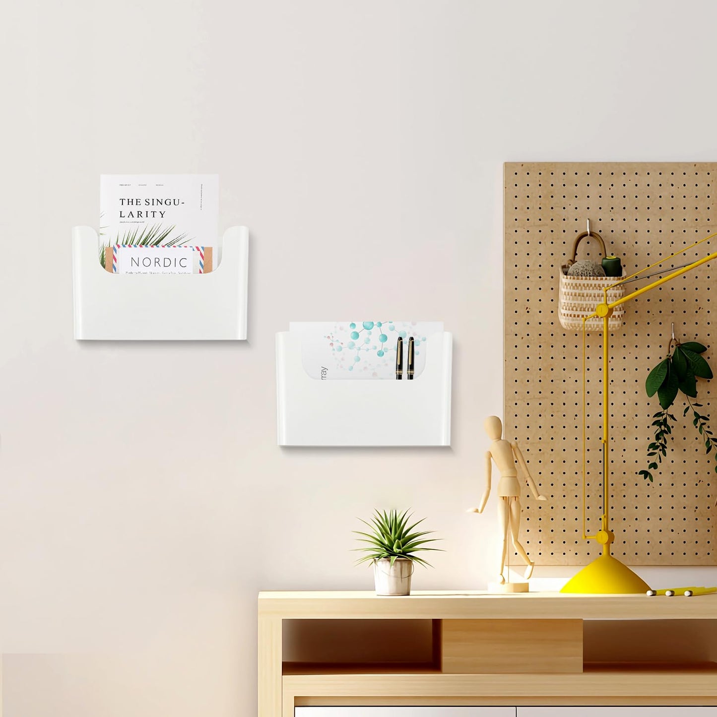 POUYRBA Wall File Holder - White Plastic Wall Mount File Organizer for Office, Home, Classroom