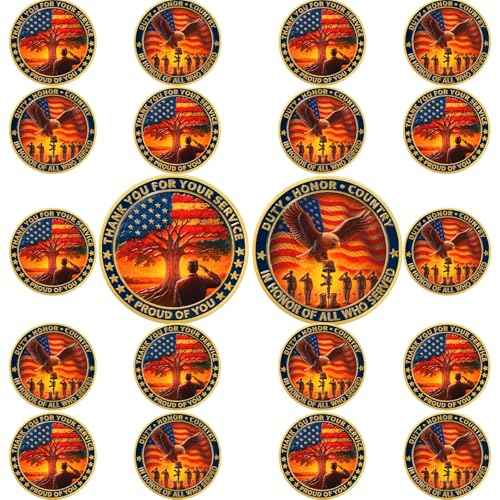 BHealthLife 20 Pcs Eagle Veterans Challenge Coins Bulk - Thank You for Your Service Coins with US Flag Tree Design - Memorial Day Christmas Bulk Military Gifts for Veterans Dad Men