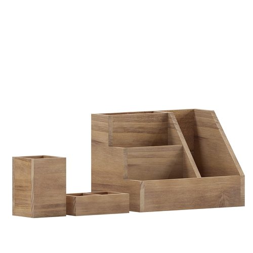 Flash Furniture Comerford 3 Wood Organizer Set - Rustic Brown Solid Pine Wood - For Desktop, Table Top, or Vanity