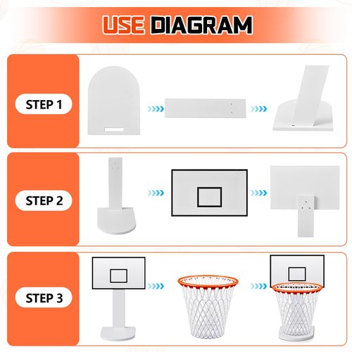 Burbell 2 Sets Basketball Trash Can Suit Gifts,White Wood Basketball Hoop Suit, 2 Pcs 4.5 Gallon Net Wastebasket Garbage Can 2 Hoop for Home Bedroom Office Gym Kitchen Sport Outdoor Living Room