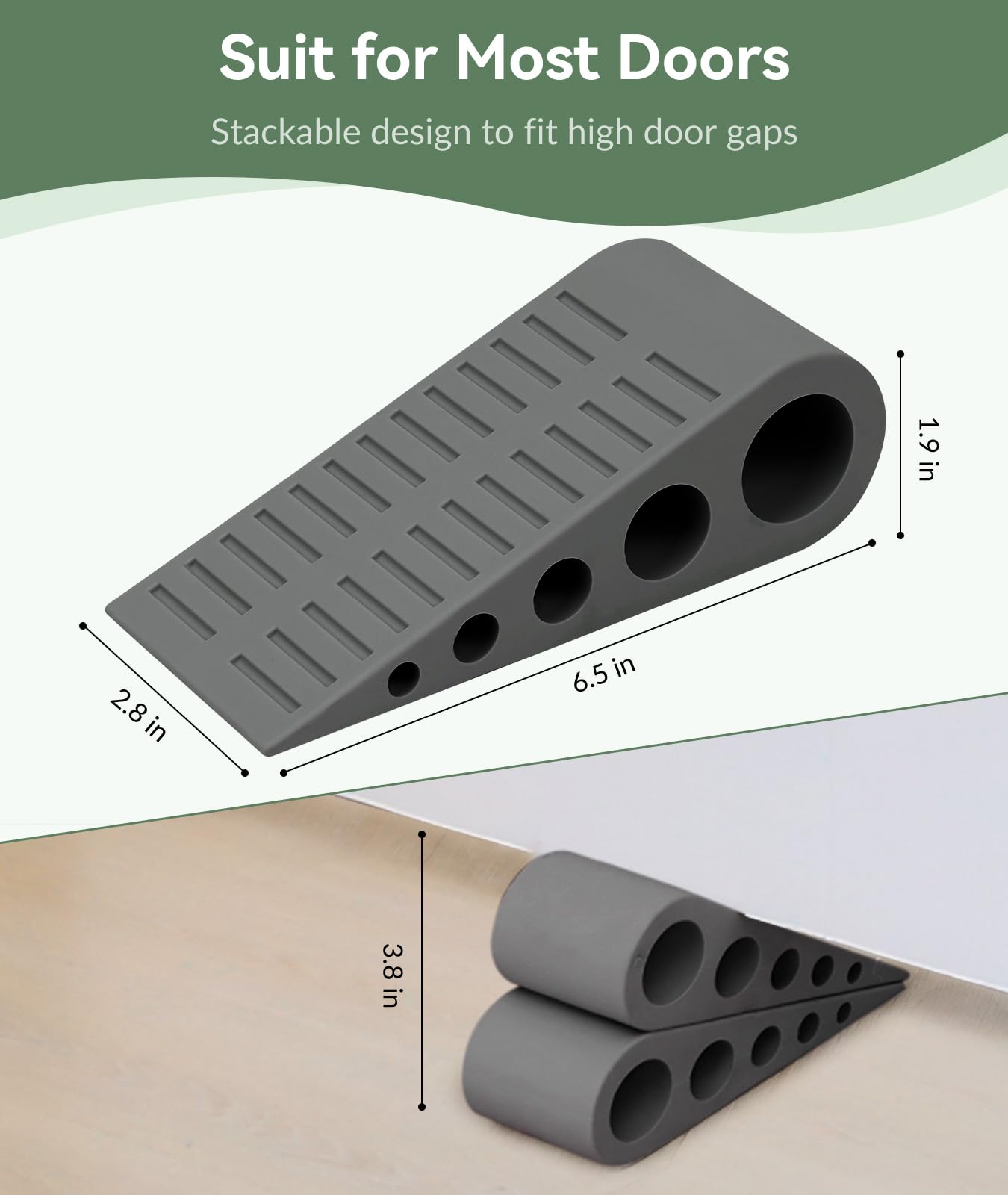 Optish 1.9 Inches Heavy Duty Door Stopper, 2 Pack Rubber Door Stop, Door Stoppers for Bottom of Door, Large Door Stopper Wedge for Home Office School (Dark Grey)
