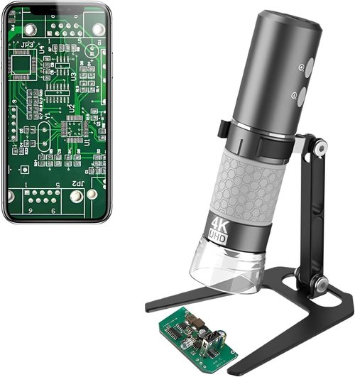 Jiusion WiFi USB Digital Handheld Microscope - 50 to 1000x Wireless Magnification | 4K Camera with Metal Stand