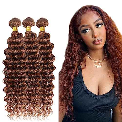 #30 Brown Bundles Deep Wave Bundles Human Hair 16 16 16 Inch Light Brown Deep Wave Bundle Unprocessed Brazilian Virgin Weave Hair 3 Bundle 50 Gram Per Bundle