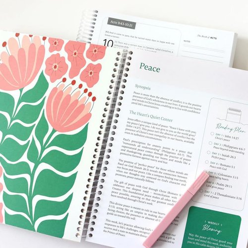 The Bible in A Year: A 52-Week Study Through Gods Word, Spiral Bible Study Guide, A Yearlong Bible Study for Women, Christian Bible Studying Guide Notebook, A Beautiful Year in The Bible for Women (A5 Size - 1Pcs)