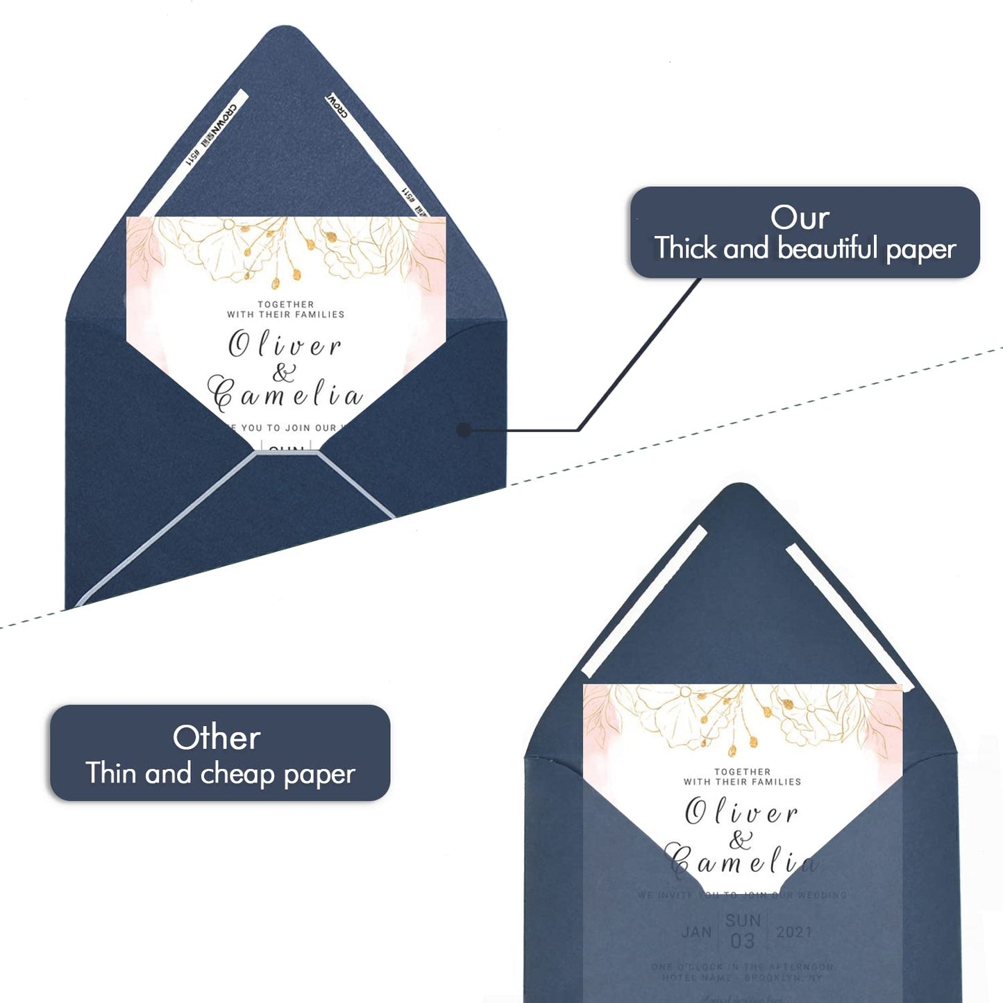 A7 Navy Envelopes With Silver Border, Invitation 5 x 7 Envelopes - 50 Pack For 5x7 Cards| Self Seal| Perfect for Weddings, Invitations, Photos, Baby Shower| 5.25 x 7.25inch (Nbole Blue-Silver Border)