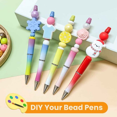 Jaoruizer 200 Pcs Beaded Pens with 200 Refills and 200 Packaging Bags, DIY Black Ink Bead Pens Bulk, 600 Pcs Beadable Pen Kit for Kids Students Teachers Office School Supplies, 50 Colors