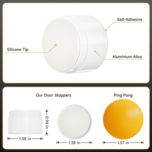 4PCS Door Stoppers for Wall Protector with Adhesive, Aluminum Door Knob Wall Protector, Spring Shock Absorption Technology, Door Bumpers for Walls, 1.38" Diameter, 0.94" Thickness, White
