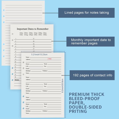 Refillable Address Book with Alphabetical Tabs, w/Pockets, 648 Large Print Telephone Birthday Email PU Leather Hardcover Durable for Women Men Seniors Home Office, 236Pages, A5, Black