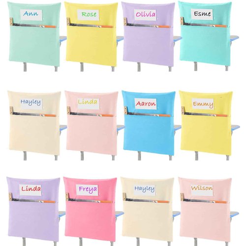 Sanwuta 24 Pack Classroom Chair Pockets, 15 x 17 Inch Book Storage Bags for Chair with Name Slot Students Chairback Pockets for Kindergarten Primary School Home(Pastel)