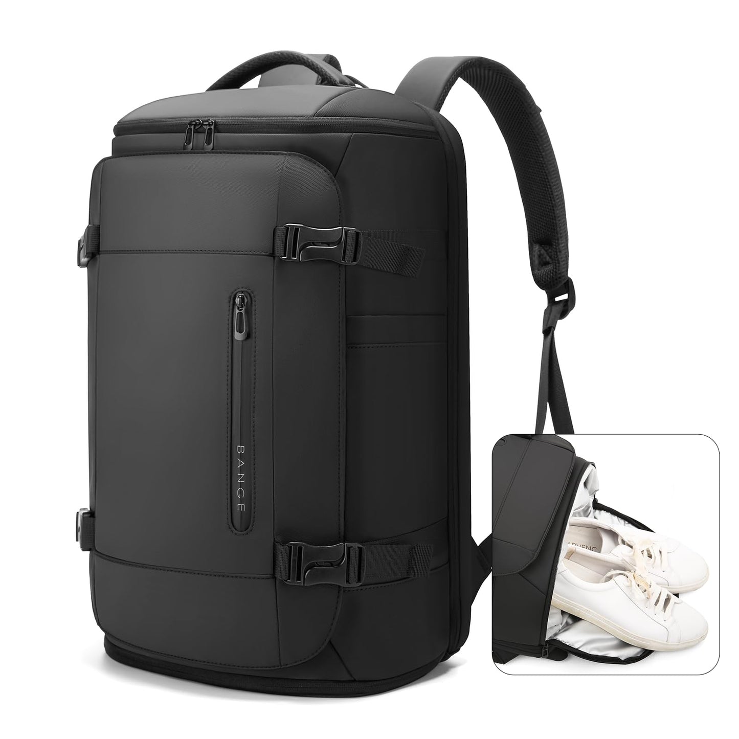 BANGE 40L Travel Backpack with Shoe Compartment, Large Capacity Weekender Bag Daypack Fits 17.3 Inch Laptop, Carry-on Luggage Backpack with Water Bottle Holder for Traveling, Hiking, Business