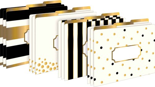 Barker Creek Designer File Folder and Library Pocket Set, Gold, 12 Colorful File Folders printed on 14pt stock and 30 Coordinating Peel & Stick Library Pockets, Home, School and Office Supplies (4411)