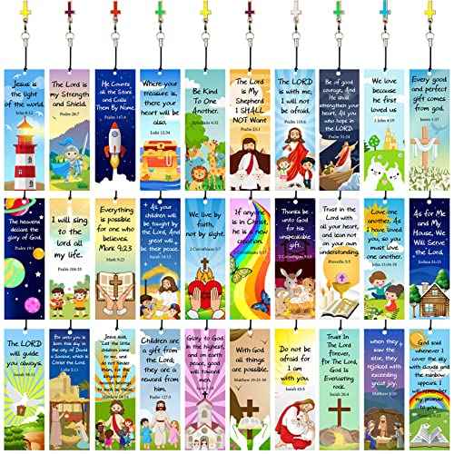 30 Pieces Christian Bookmarks for Kids Bible Verse Bookmarks with Cross Pendants Scripture Inspirational Quotes School Gifts Church Supplies for Kids Teens Adult Teachers