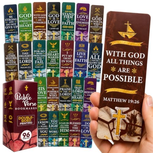 Christian Bible Bookmarks 96 Pack with 24 Scripture Designs - Classic 6x2 Inches