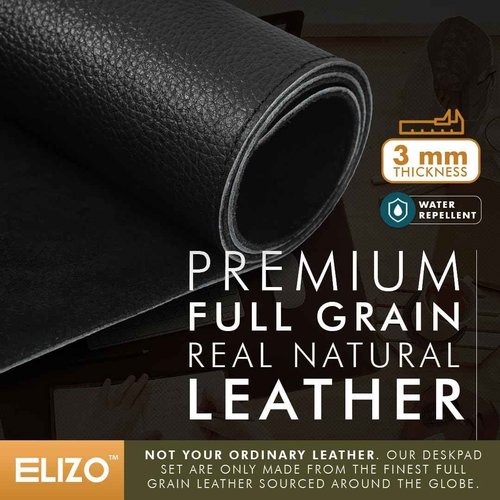 ELIZO Real Leather Desk Pad (31x15.6) - Large Computer Mat for Keyboard, Gaming, Laptop & Table - Black, 3mm Thick