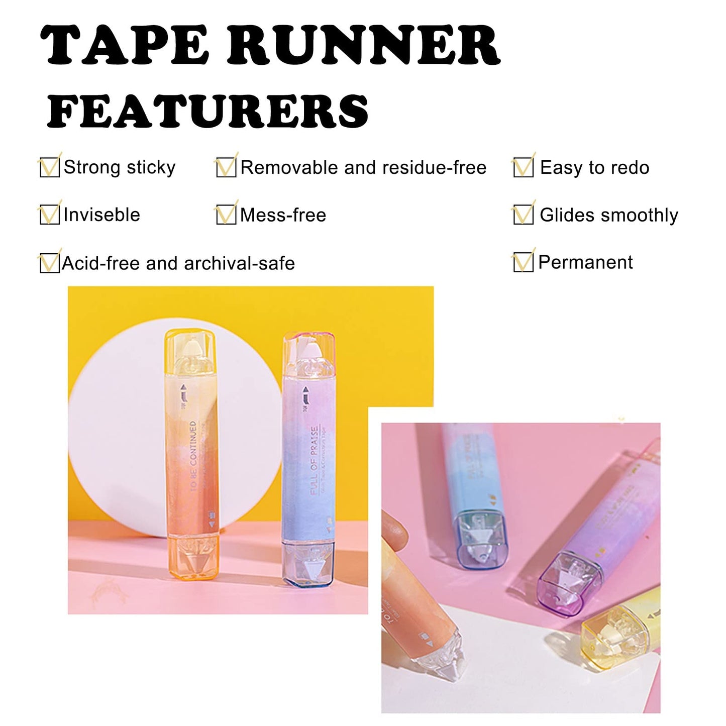 BITOSEE 2 in 1 Correction Tape and Double Sided Tape Roller, Cute Quick Dry Japan Correction Tape, with Permanent Scrapbook Adhesive Tape Dispenser, for School Office Supplies(SH-C)