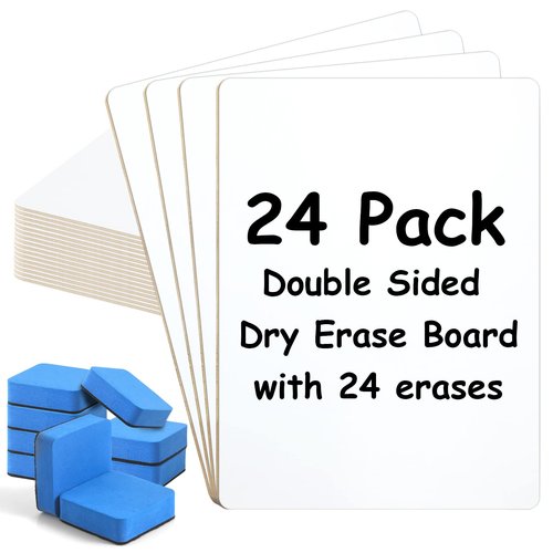 ShyLizard 24Pack Dry Erase Boards, Double Sided Small White Board for Classroom Students, 9"x12" Personal Mini White Board Bulk, Dry Erase Board with 24Erasers for Classroom Teachers Office Supplies