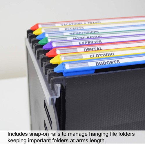 Ultimate Office Desktop Organizer File Sorter Letter Trays and a Hanging File Rack All in One for Fast and Easy Access to All of Your Forms Notebooks Binders Books and Files, Gray w/Black Dividers