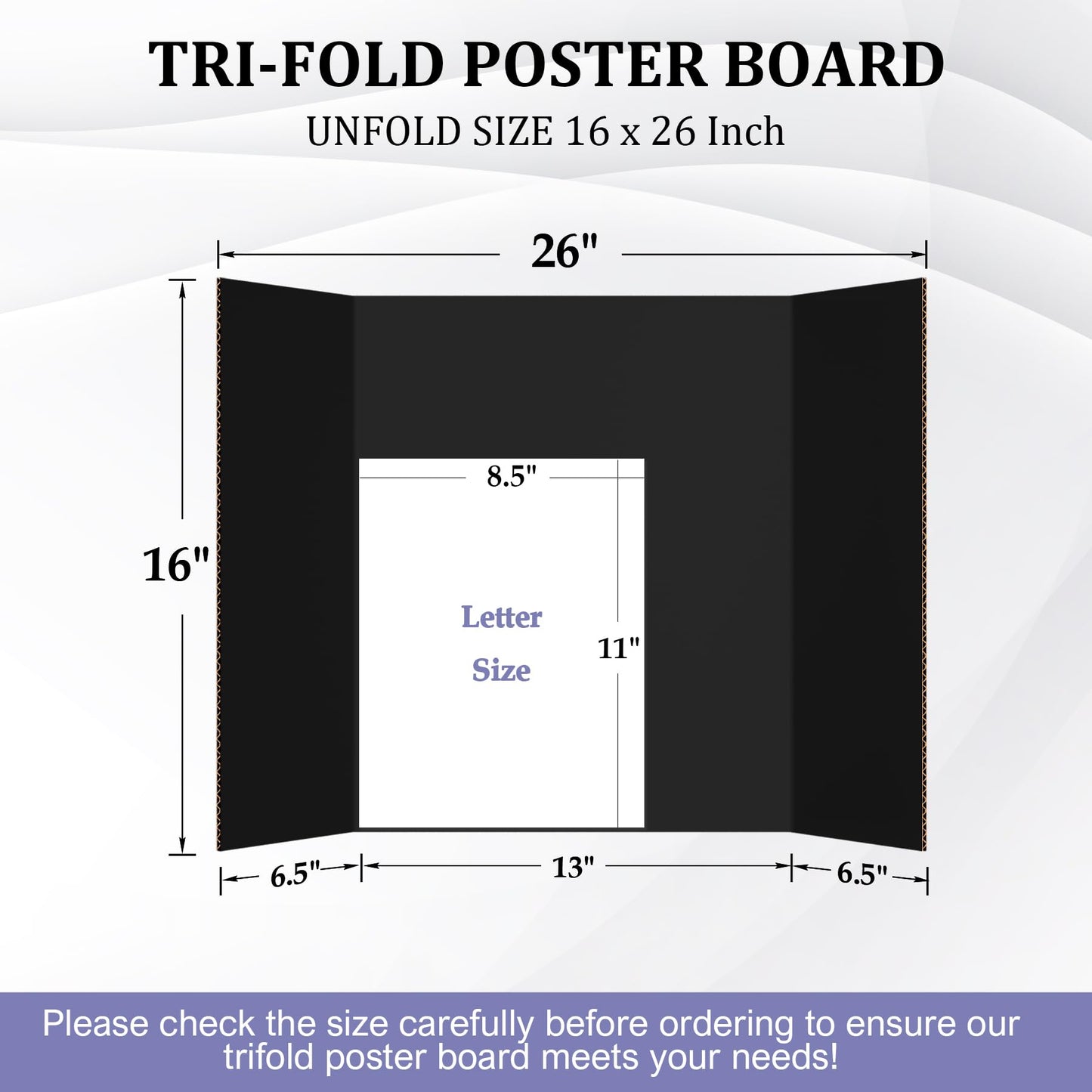 Ndsox 6 Pack 26" x 16" Black Trifold Poster Board Medium Size Corrugated Cardboard Science Fair Display Boards for School Projects, Business Presentations, Event Displays, and Art Exhibitions