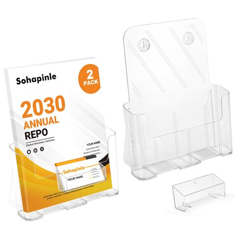 Acrylic Brochure Holder 8.5 x 11 inch 2 Pack Clear Literature Flyer Holders Plastic Rack Card Display Stand Thicker Countertop Organizer for Pamphlets Magazines Booklets Menus, Desk & Wall Mount