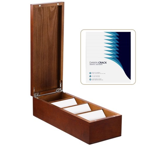 YHomU Business Card Holder 2.2 x 3.5 Inch Index Card Holder Wooden Business Card Holder, 4-Compartment Card Storage Box, Business Card Organizer, Desktop Divided Index Card Box for Office