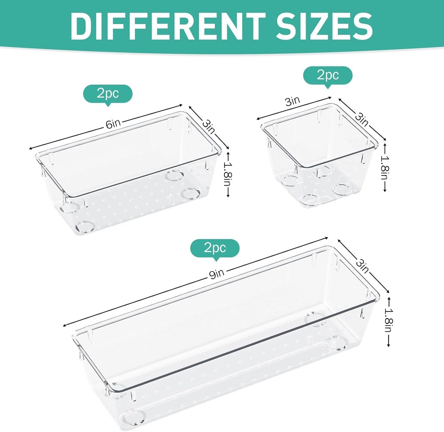 WOWBOX Clear Drawer Organizer Set - 6 Pack Acrylic Storage Trays for Makeup, Jewelry & Office Supplies