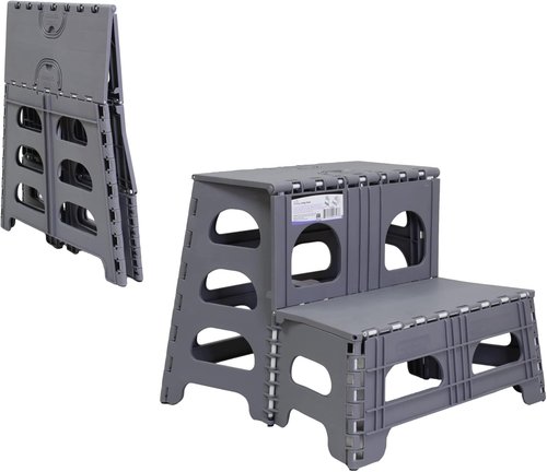 Bee Neat Folding 2-Step Stool - Collapsible Non-Slip Ladder for Kitchen & Bathroom - Supports 200lbs - Gray