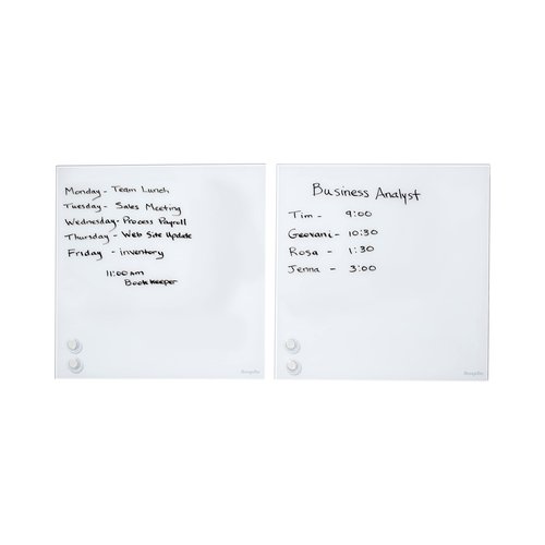 ECR4Kids MessageStor Magnetic Dry-Erase Glass Board with Magnets, 17.5in x 17.5in, Wall-Mounted Whiteboard, White, 2-Pack