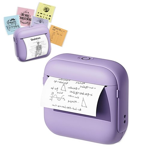 Zunate BT Thermal Shipping Label Printer, Label Printer for Small Business,203dpi Portable Pocket Printer, Small Thermal Printer for Bill Photo Memo (Purpl)
