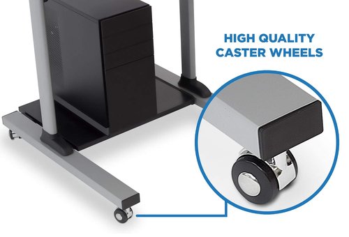 Mount-It! Rolling Desk Adjustable Height up to 54.7", Portable Standing Desk for Laptop or Podium Stand with Wheels, Mobile Roller Presentation Cart, Computer Work Station 27.5" Wide, Locking Wheels