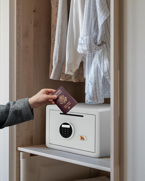 TIGERKING Drop Safe, Digital Safe With Keypad, White Small Safe Box- Deposit Cash Easily, Money Security Box For Home, Business, 1.2 Cubic Feet