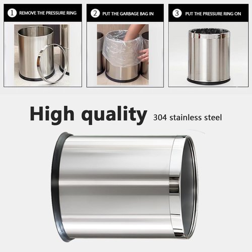 YOJIA 2.64 Gallon/10L Silver Bathroom Stainless Steel Trash Can, Single Layer, Bathroom Garbage Can, Elegant, Modern Office Waste Basket, for Bedroom, Kitchen, Hotel, Cafe, Business(10L Silver)