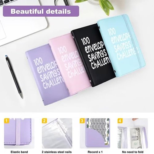 Possibilityk 100 Days Money Saving Challenge Coin Envelope Budgetstorage Book, Best Gifts, Savings Budget Stuffing Binder, Money Saver, Mini Cash Envelopes for Budgeting, for Office Home(1*Black)