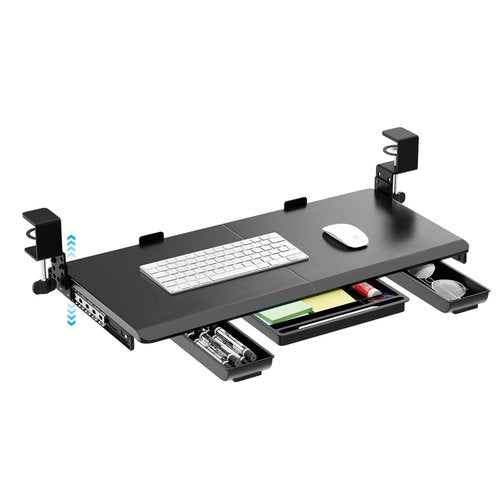 OUKMIC Large Height Adjustable Keyboard Tray with Sturdy C-Clamp Mount and Storage Drawer, 27"(31" Including Clamps) x 12" Slide Out Ergonomic Keyboard Trays for Home and Office, Black