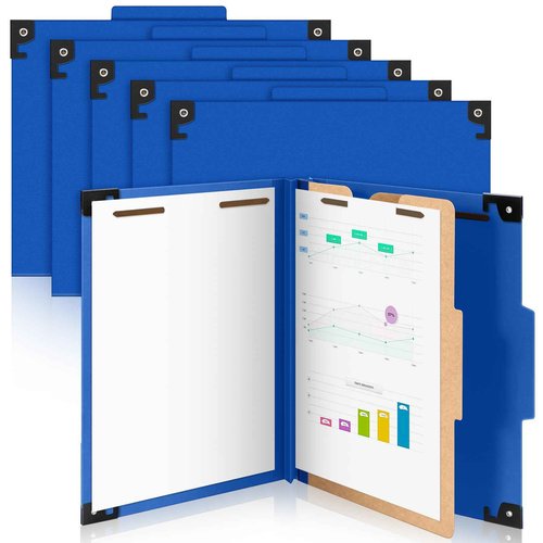 Henoyso 10 Pcs Dark Blue Hanging Classification Folders with Prongs, 1 Divider Letter Size, 1/3-cut with Built-in Hangers for Standard Medical Files, Law Client Files, Office Reports
