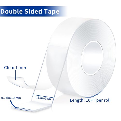 Dntemr Double Sided Tape Heavy Duty 2 Rolls 3M 120" x 1.18" Removable Nano Tape for Poster Carpet Picture Hanging Strip Rug Wall - Strong Adhesive Multipurpose Mounting Drafting Clear Tape- 20 Feet