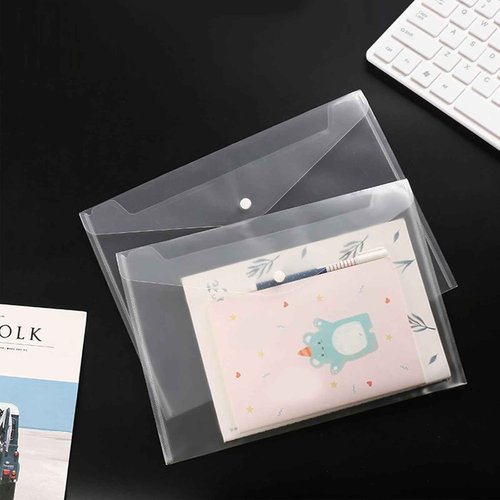 Voittozege 100 Pack Plastic Envelopes A4 Letter Size Plastic Envelope Clear Document Folders with Snap Button Closure Waterproof Envelope Folders with Closure for School Home Work Office Organization
