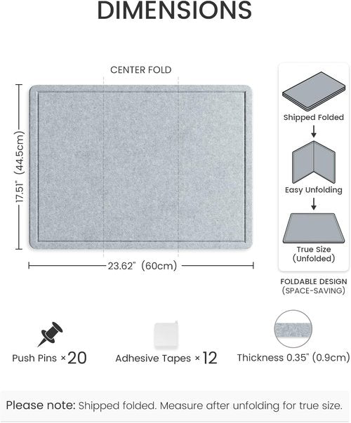 Fluxynara Cork Board Alternative - Foldable Felt Pin Board with 12 Adhesive Tabs | 23.6" x 17.5" - Blue Gray for Home, Office, Classroom