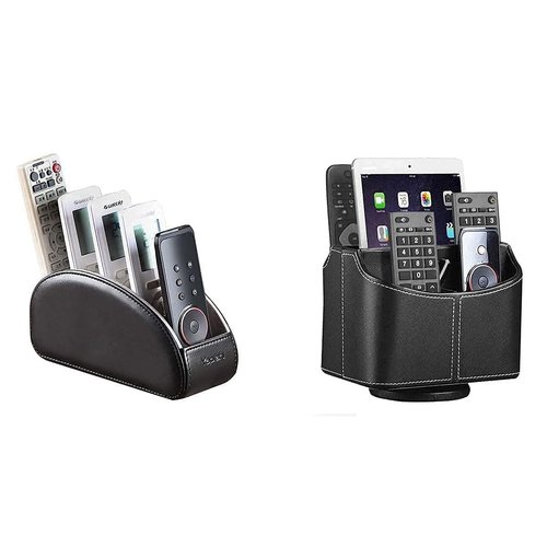YAPISHI 1x Remote Control Holder, PU Leather Black + 1x Swivel Desk Organizer, PU Leather Black