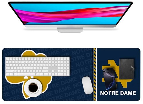 Large Extended Gaming Mouse Pad with Stitched Edges, College Football Non-Slip Waterproof Rubber Base Mouse Pad for Notre Dame Office, Computer, Keyboard, Laptop and Home Desk Pad 31.5 x 11.7 Inch