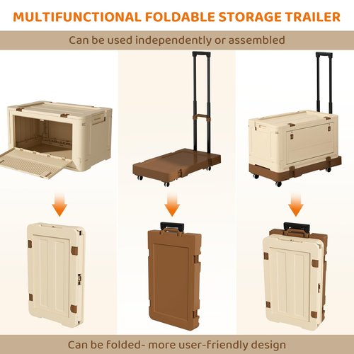 VOWNER Large Foldable Utility Cart, Portable Rolling Crate with 132 lbs Capacity, Handcart Shopping Trolley with Lid and 4 Rotate Wheels, for Grocery, Shopping, Office, Camp, Brown