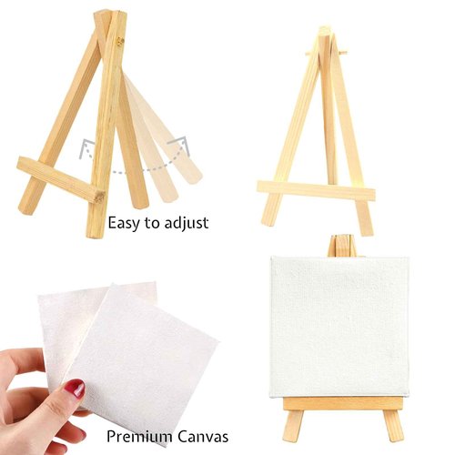 NNHOM Mini Canvas and Easel Set for Painting,96 Pcs Full Small Canvas Kit,with 12 Sets Art Canvas/Wood Easels/Watercolor Paints/Bags/Aprons,for Kids Sip & Paint Party & Beginner Supplies