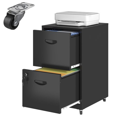 UNICOLY 2 Drawer File Cabinet, File cabinets for Home Office, Metal Filing Cabinet with Wheels, Filing Cabinets with Lock, Printer Stand, for A4, Letter Size Documents, Black