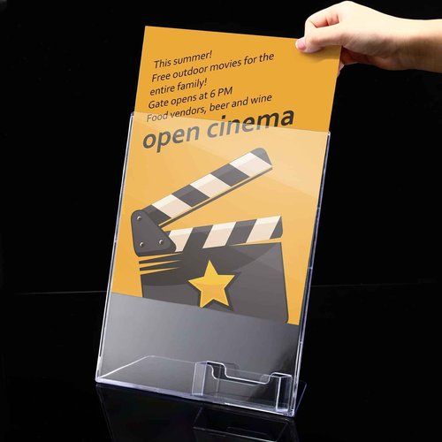 Vicenpal Acrylic Flyer Stand Sign Holder with Business Card Holder 8.5 x 11 Clear Brochure Display Stand with Business Card Pocket for Magazine Pamphlet Booklets Menu Desktop(8 Pcs)