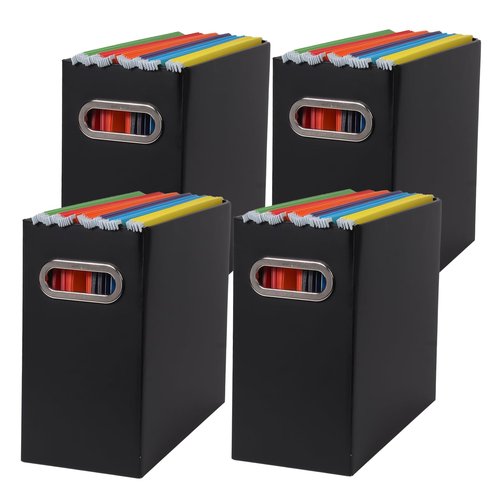 Tcbelosion Collapsible File Organizer Box with Handle, Filing Organizer for Home or Office, Small Portable File Box(4 Packs, Black)