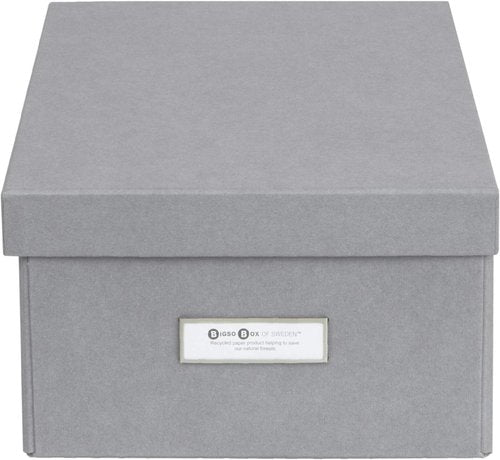 Bigso Box of Sweden Karin Collapsible Storage Box with Labelframe for Easy Identification | Simple Assembly without Tools | Decorative Storage Boxes with Lids | 8.9" x 12.4" x 5.4" | Gray