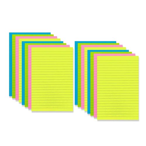 4A 16 Pads Lined Sticky Notes 5 x 8 in, Bright Colors, Colorful Large Sticky Notes with Lines Self-Stick Note Pads for Office School Supplies, 50 Sheets/Pad,16 Pads, 800 Sheets Total, 4A 5084-N-Lx4