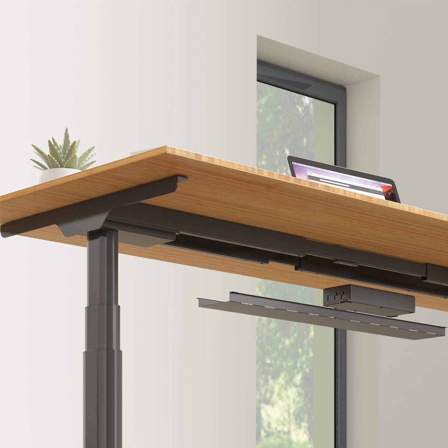 FLEXISPOT EC8 Pro 3 Stages Dual Motor Electric Standing Desk with Round Frame 78x30 Inch Bamboo Whole-Piece Board Height Adjustable Desk Electric Stand Up Desk(Black Frame + Bamboo Desktop)