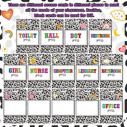 School Classroom Pass Lanyards Set of 14 PVC Student ID Badges with Neck Straps