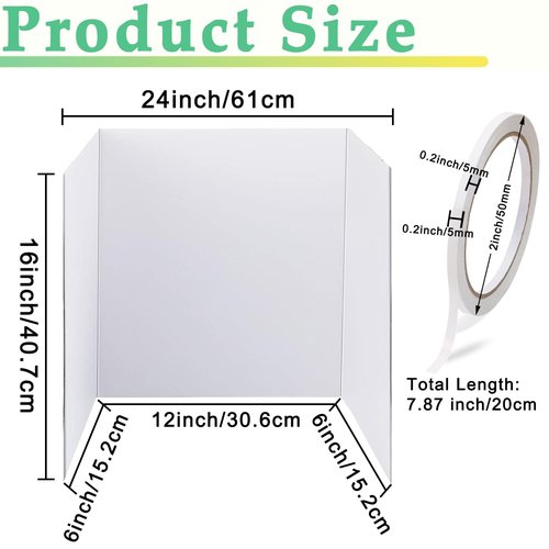 Medium Trifold Poster Board, 24 x 16inches Poster Board with Double Sided Tapes and Cardboard, Corrugated Presentation,Science Fair Display Boards for School Project, Science Fair, Business